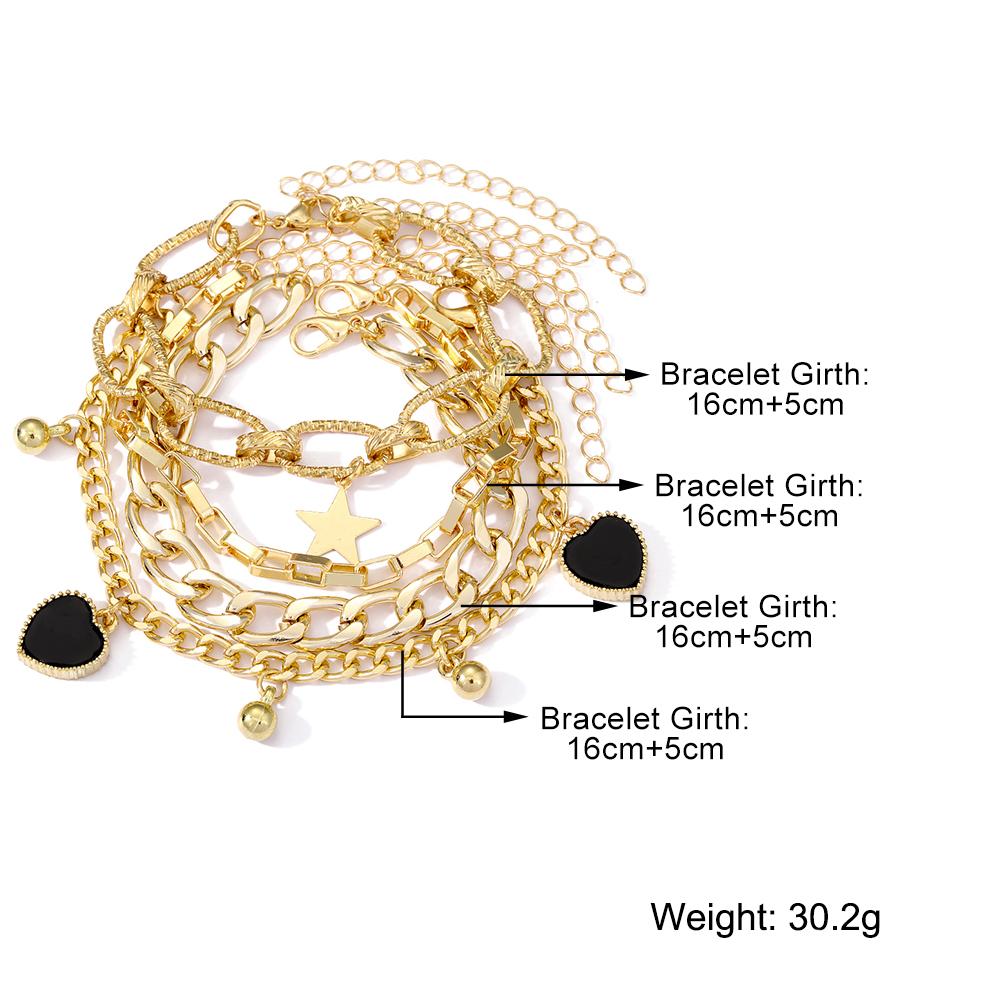4 Uds. Pulsera bohemia de borla dorada para mujer, joyería elegante de estrella, cuentas de hojas geométricas, pulsera en capas, conjunto de pulsera con dijes