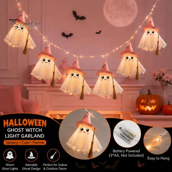 Atmosphärische Beleuchtung für Geschäfte LED Geister-Lichterketten Halloween-Dekorationen, Niedliche Hängende Gaze-Lampen Innen-Außen-Dekorationen mit Warmweiß
