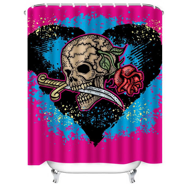 Tuniu Skull Rose Heart Shower Curtain Gothic Black Pink Tribal Art Waterproof Bathroom Decor