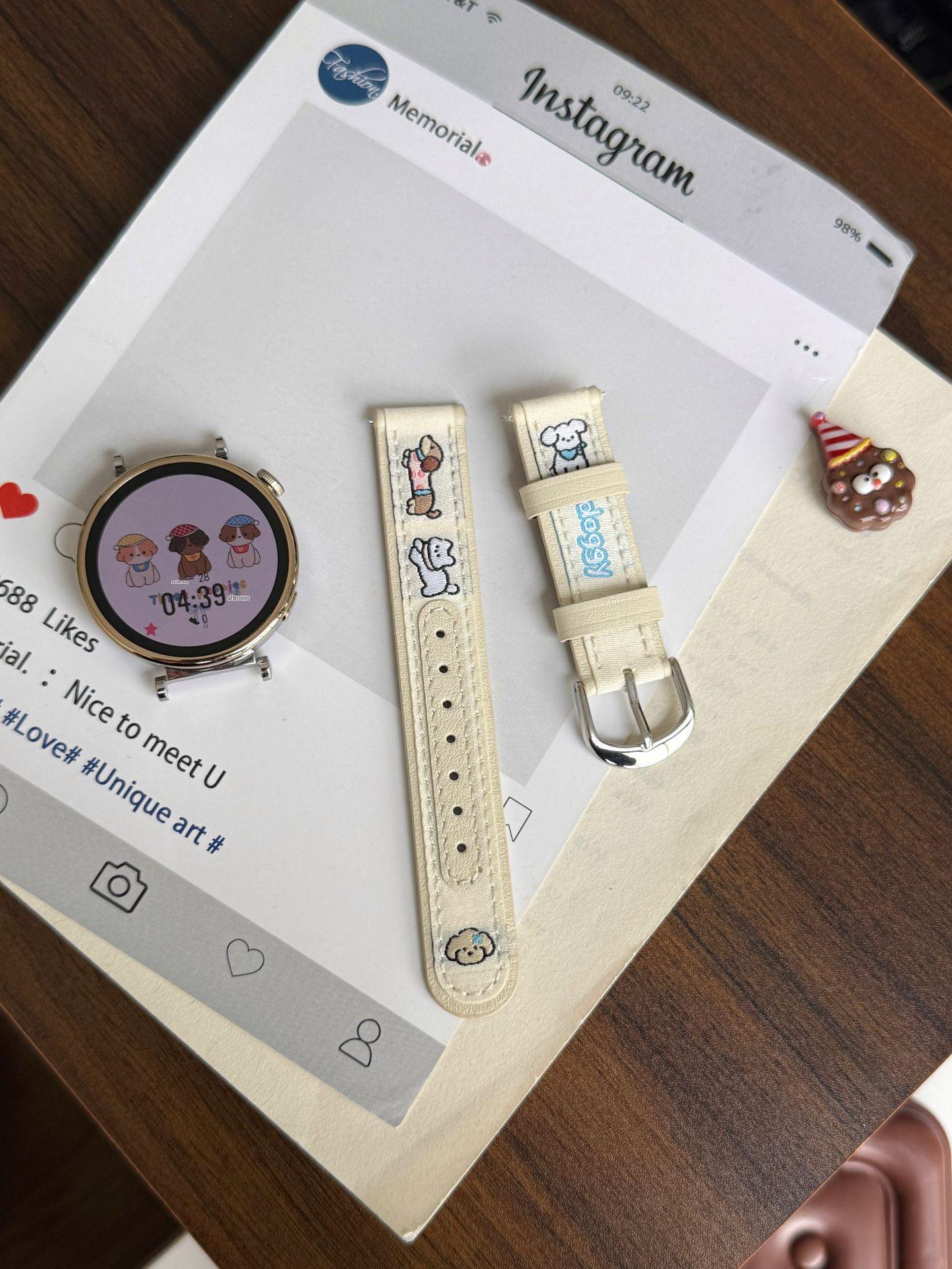 

18-20mm White Puppy Patchwork Leather Strap for HUAWEI Watch GT 20mm белый