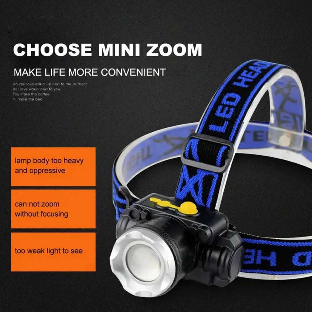 

LED Zoom Fishing Head Lamp Compact Camping Headlamp Durable Head Light Torch Flashlight without sensor синій