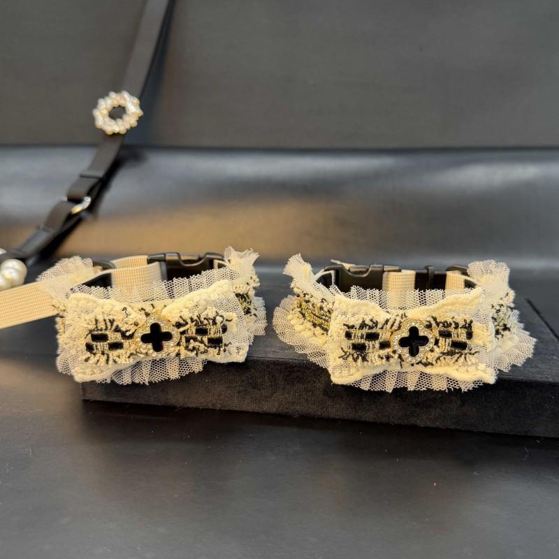 French Lolita Lace Bow Dog Collar Small Medium Dogs Princess Style Pet