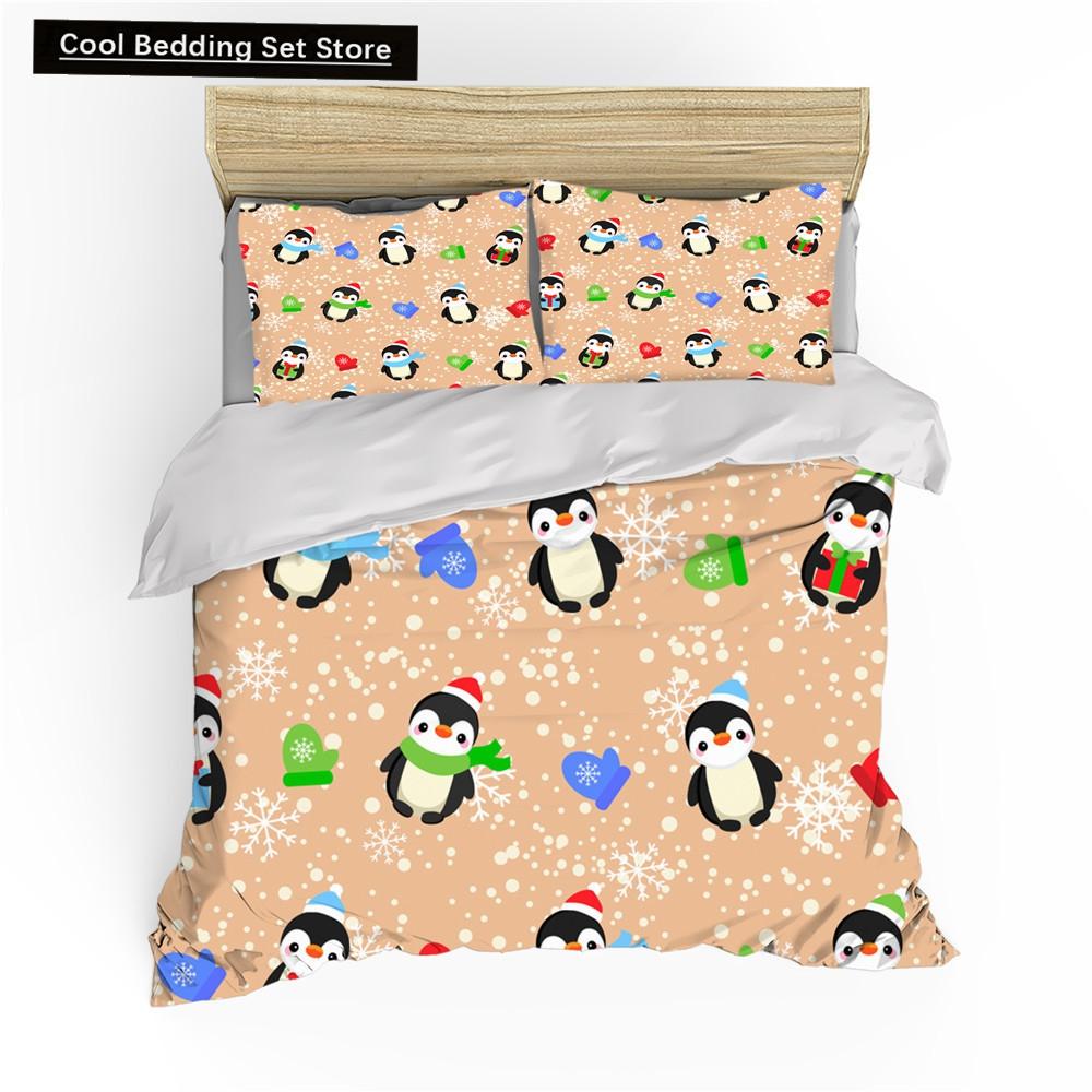 Penguin King Queen Duvet Cover Lovely Black White Antarctic Animals Bedding Set for Kids Wildlife 2/3pcs Polyester Quilt Cover