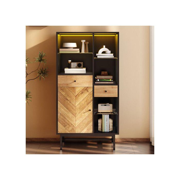 Vitrine - MUVOE - Armoire de cuisine - Éclairage LED 12 couleurs - 3 étagères en verre - Design contemporain