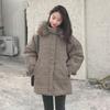 Winter Damenmantel mit großem Fellkragen Karierte Baumwolljacke Koreanischer lockerer Studenten-Wattierter Parka Dick Warm