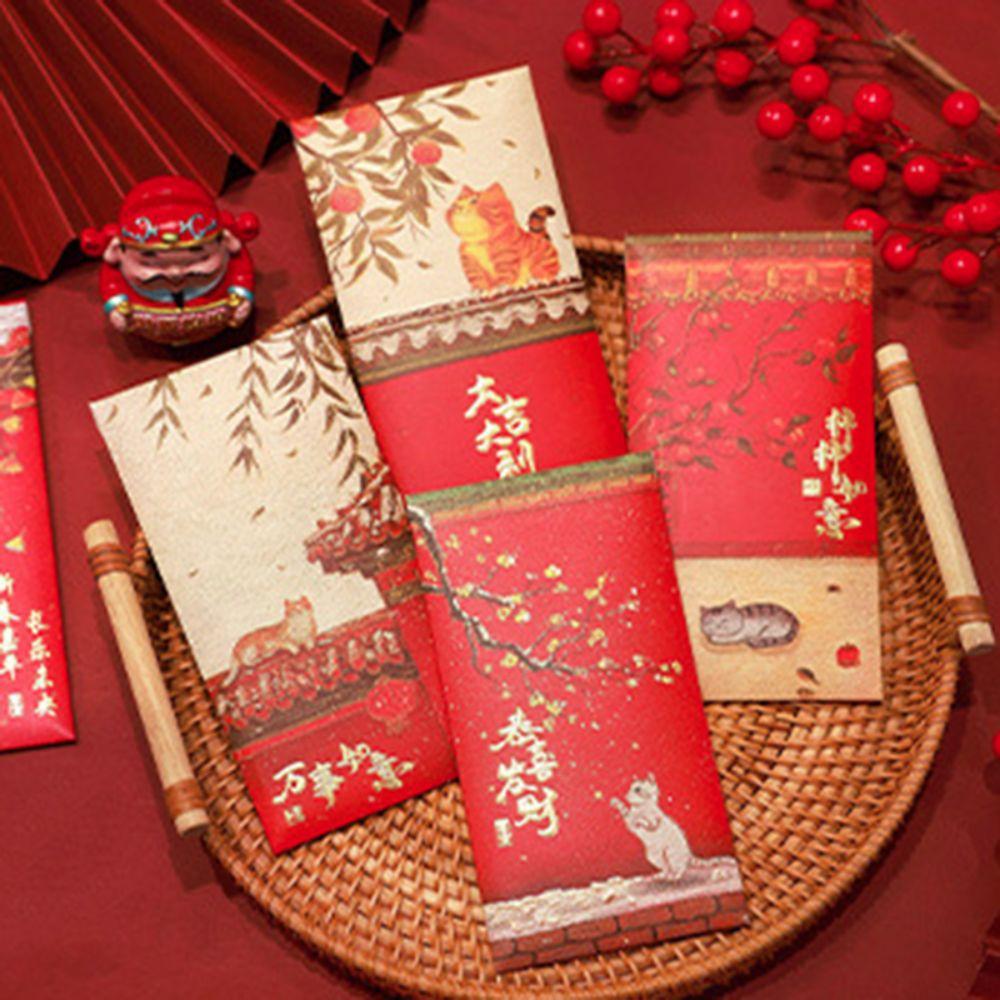 Rectangular Lucky Money Bag Cat Pattern HongBao Creative Forbidden City Red Envelope  Birthday