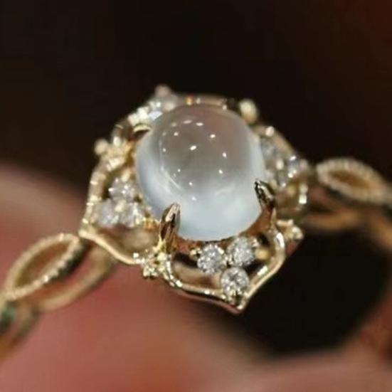 Yousheng Women Ring Shiny Romantic Hollow Out Sparkling Adjustable Decorative Gifts Faux Moonstone Wedding Ring Party Jewelry Fashion Accessory