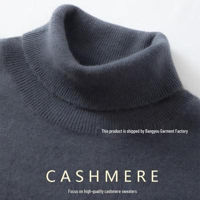 Men's Cashmere High Neck Pullover - Solid Color Business Casual Knitwear for Autumn/Winter