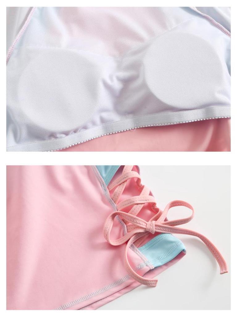 2026 Korean Style Girls' Sporty Two-Piece Swimsuit: Slimming, Tummy Concealing, Bust Enhancing - Perfect for Beach Vacations