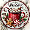 Christmas Welcome Sign Metal Wall Art Round Gingerbread Wreath Decorative Plate 20x20cm