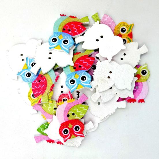 50Pcs Multicolor Cute Owl Design 2 Hole Wood Button Bag Clothes Sewing Accessory