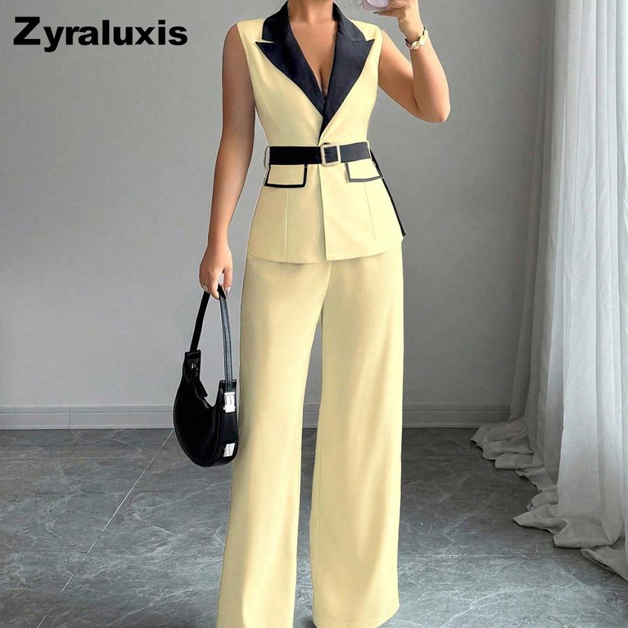 Autumn Chic Elegant Camisole High-Rise Straight Leg Pants Women's Set Women's Suit Vest Set