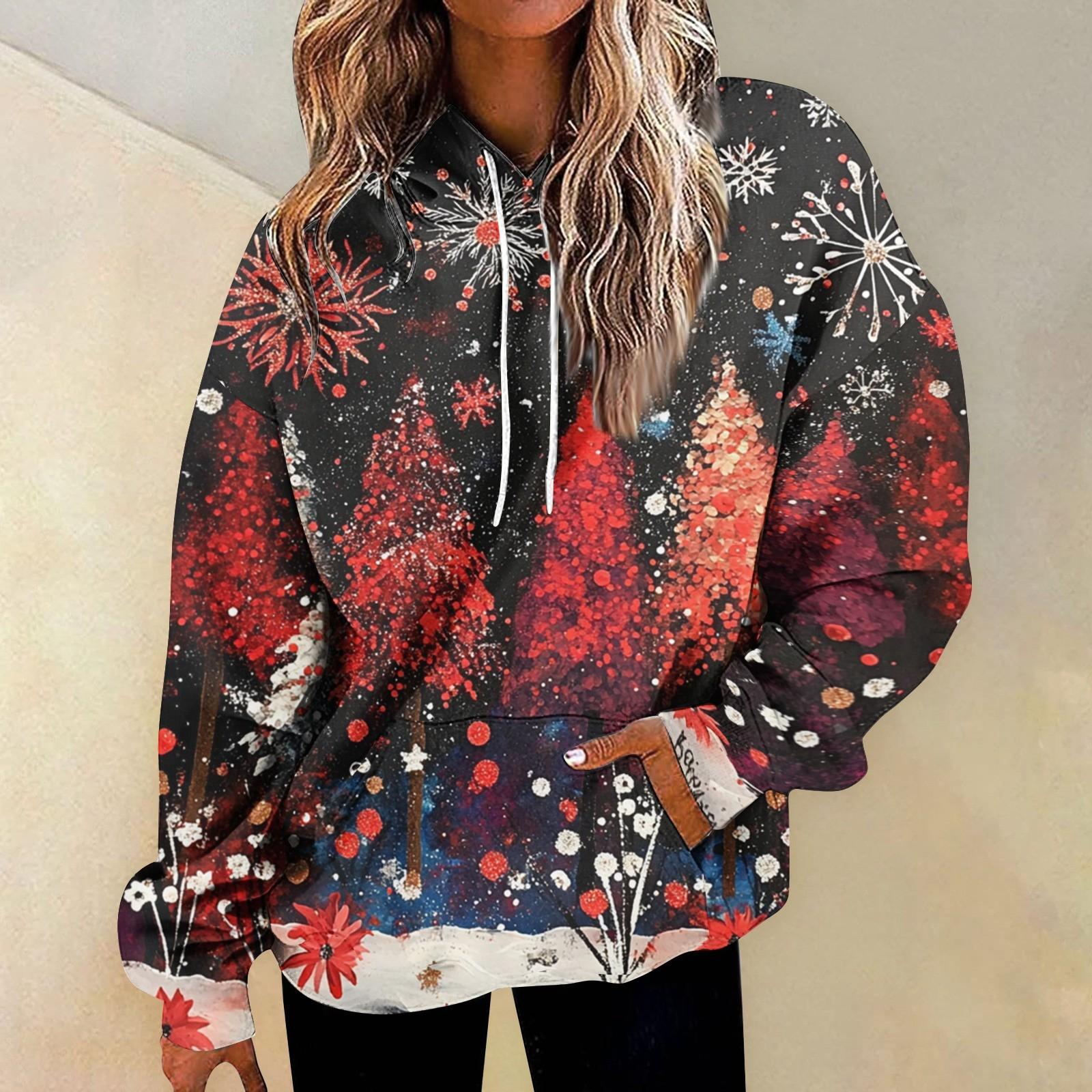 

Женская рождественская принтовая объемная толстовка с завязками и карманом, модный свитер, топы, модная одежда XXL