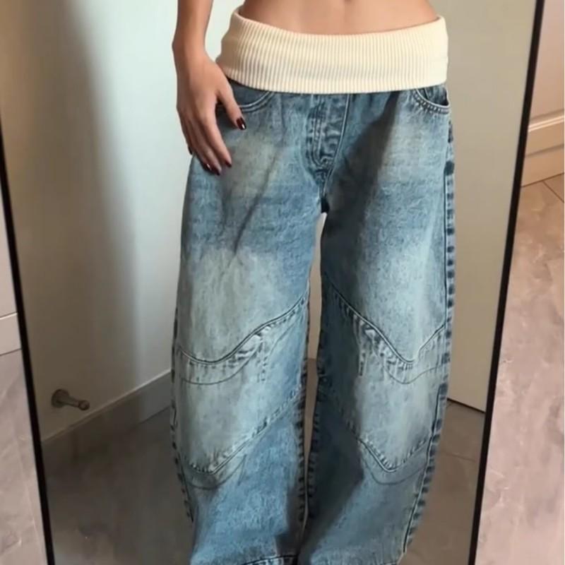 High-Waisted Straight Leg Denim Pants Women Streetwear Loose Wide Jeans Cotton Blend