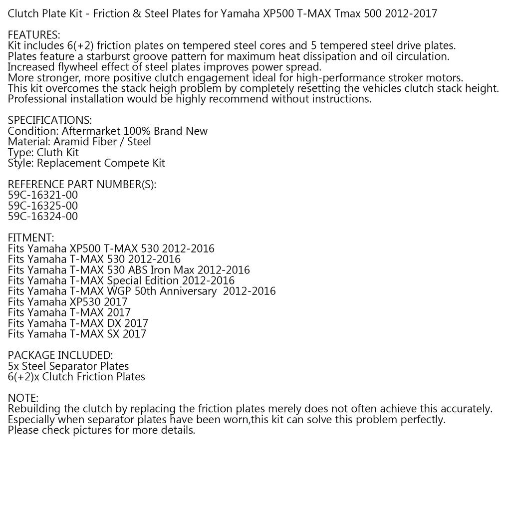 Clutch Kit Iron Friction Plates for Yamaha XP500 T-MAX Tmax 500 2012-2017