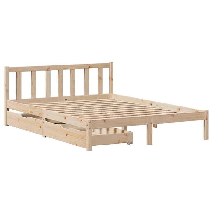 VidaXL Bed Frame with Drawers 140x190 Cm Solid Pine Wood, Slatted Base, Double Bed Frame, Solid Wood Bed Frame, 3301467