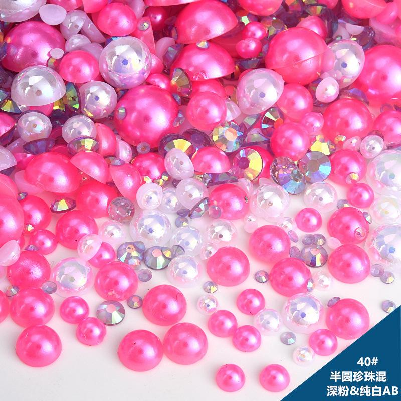 Mixed Abs Semicircular Pearl Resin Flat Bottom Diamond Set Imitation Pearl Mixed Size Diy Jewelry Accessories