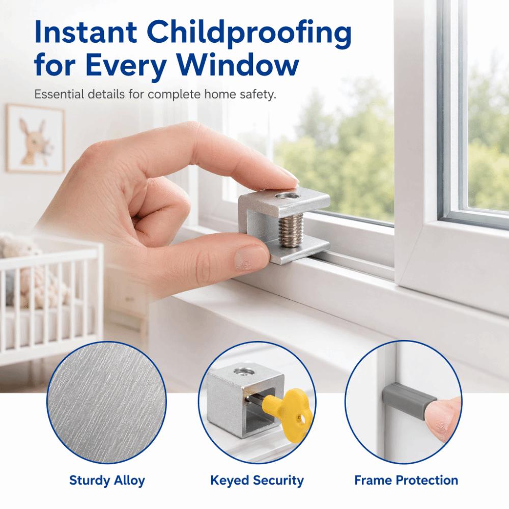 Silver Window Safety Lock Aluminum Sliding Window Stopper Adjustable Sliding Window Lock Security