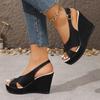 Thick-soled Wedge Sandals Women's 2024 Large-size Denim Cross-buckle One-word with Cool Slippers Women