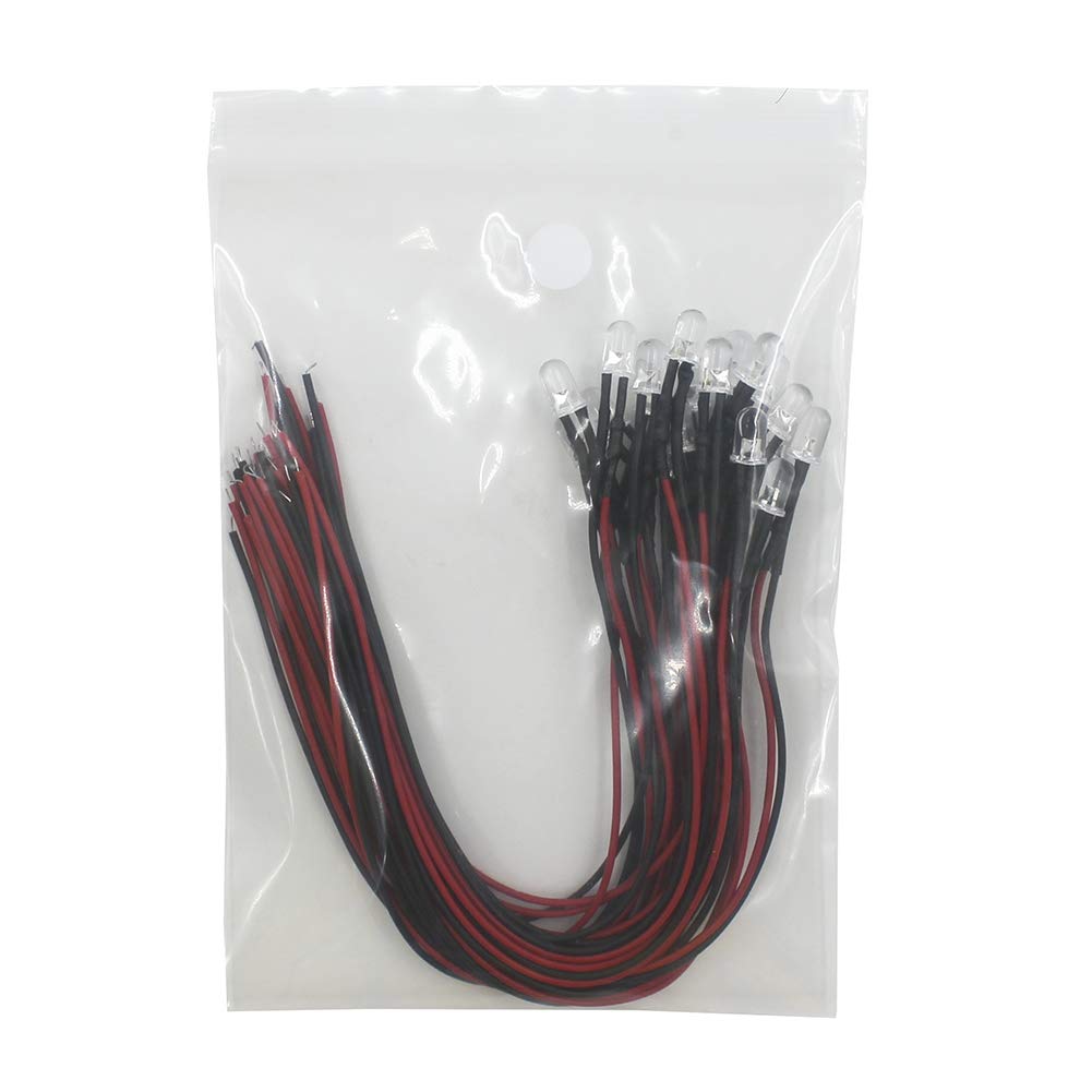 LED-uri Albe KeeYees 5mm pentru Pachet de cu Suport de Montare Dedicat Pre-Cablate de Înaltă Luminozitate în Formă de Glonț 12V, 20,