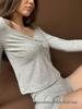 2026 Slim & Breathable Women's Knit Long Sleeve Shorts Pajamas - European & American Style, Comfortable for Home or Outdoor Wear