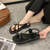 Temperament with Skirt Flat Toe Sandals Women's 2025 New Summer Soft Sole Silver Cross with Roman Beach Sandals