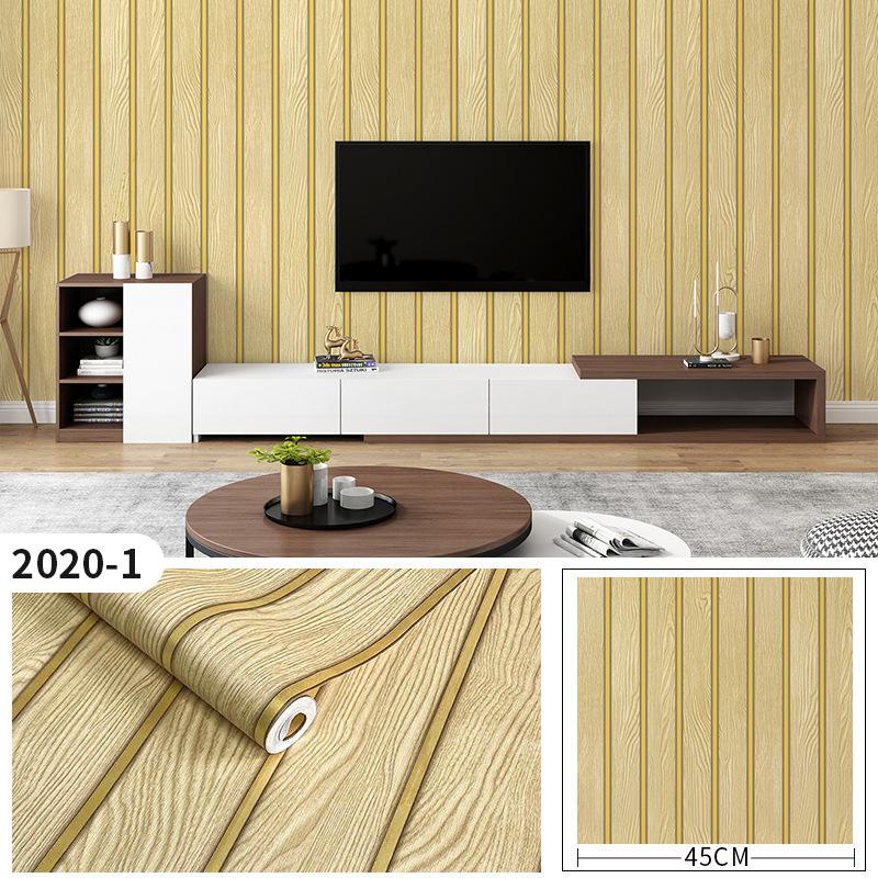 45cm*10m Selbstklebende PVC Wasserdicht Abziehen & Aufkleben 3D Gestreifte Paneele Holzmaserung Tapete Möbel Akzentwände & Heimrenovierungsdekor