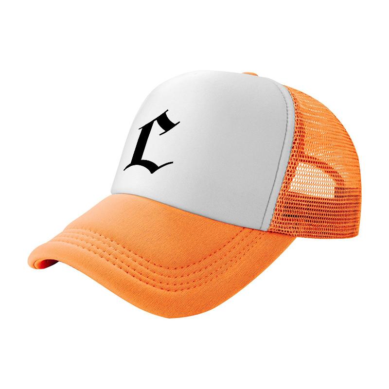 L Logo Mesh Trucker Hat White Black Ventilated Baseball Cap Stylish Casual Outdoor Wear Breathable Design