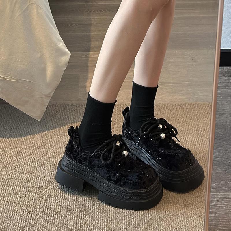 Fashion Women's Thick Soles Increase Casual Shoes Women 2025 Spring Fashion Lace-up Single Shoes Luxury Loafers Platform Leather Shoes