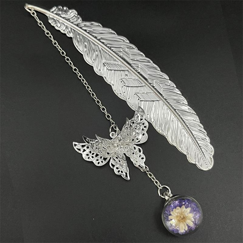 textureChinese Style Metal Bookmark Creative Immortal Dried Flower Butterfly Leaf Student Bookmark Teacher's Day Gift