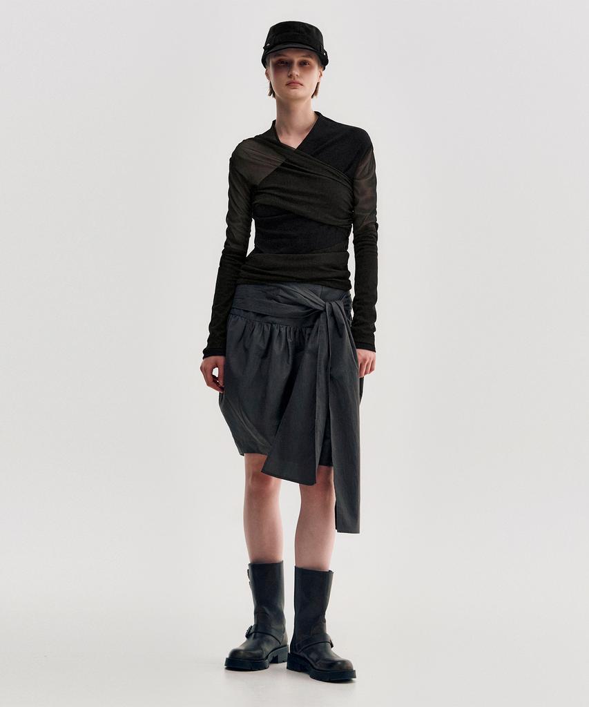 Kimjisu Pleated Tie Volume Skirt _ Gray