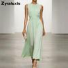 New Women's Sleeveless Round Neck Ruched Dress Elegant Simple Spring Summer Style