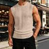 Men Sleeveless Vest Cable Knit Pattern Round Neck Pullover Sweater Lightweight Summer Spring Casual Knitwear