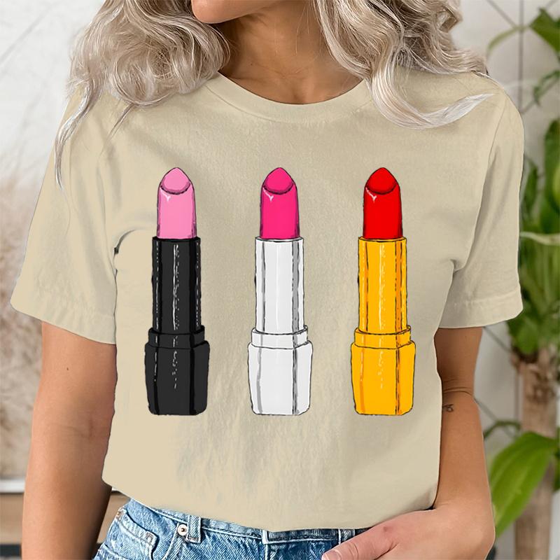 Summer Clothing Lipstick Makeup Fashion Women Tee Tshirts Casual Short Sleeve Regular Female Graphic T Shirt Fashion Clothes