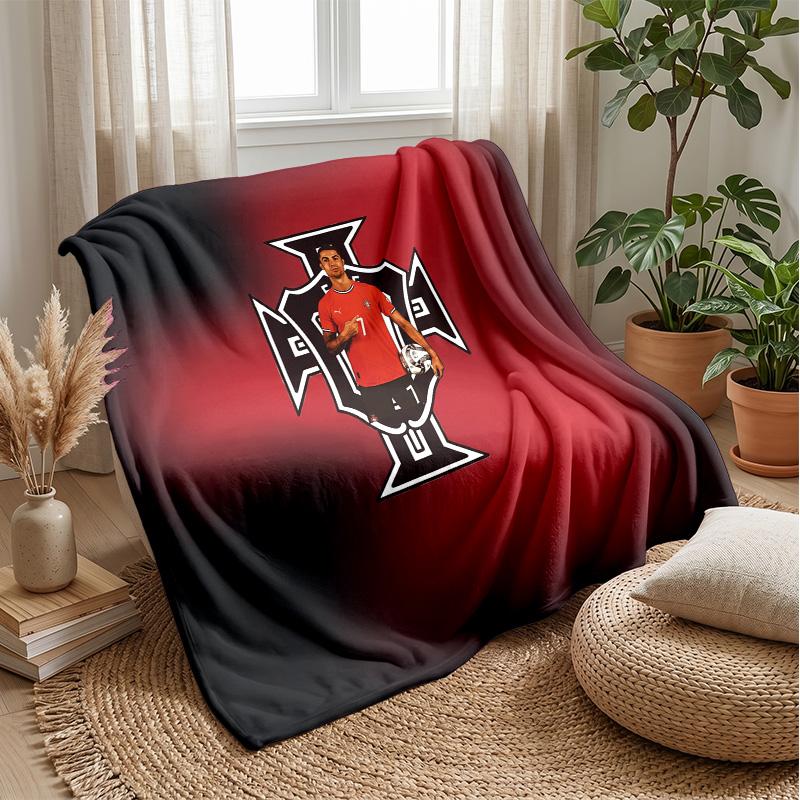 Portugal Football Printed Flannel Blanket Skin Friendly Warm Decorative Throw for Indoor Couch Bed Daily Use