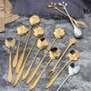 2Pcs/set Creative Stainless Steel Flowers Shape Dessert Spoons Kids Sugar Spoons Set Kitchen Accessories Wedding Gift Box Set