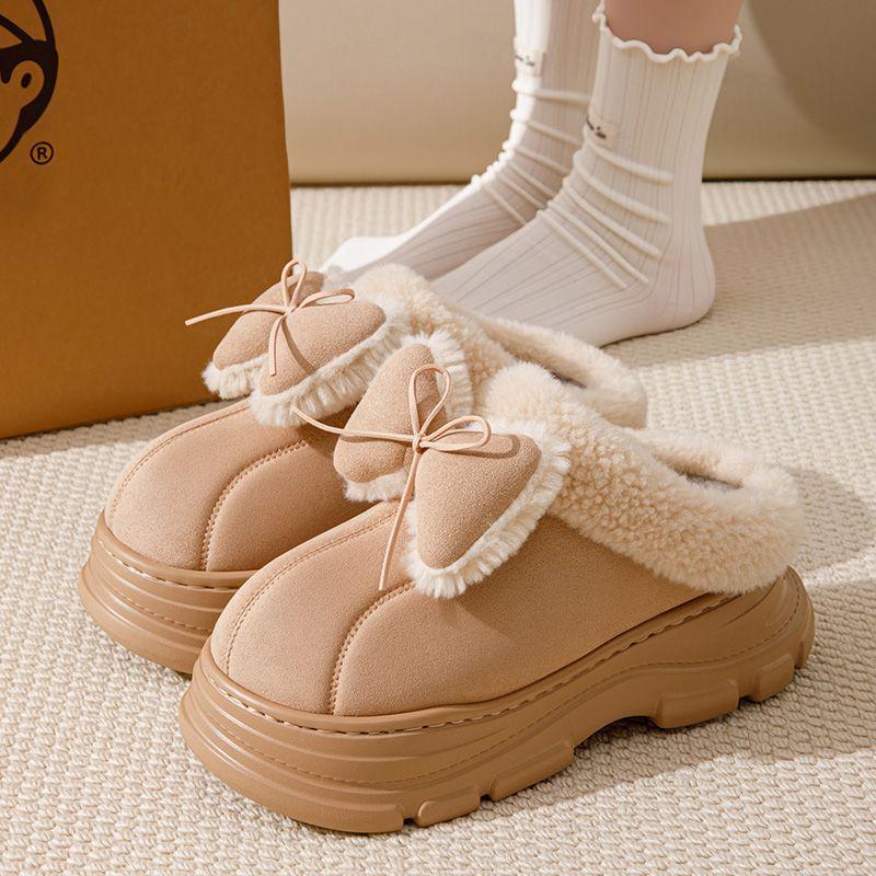 

Женские зимние тапочки с бантиком на флисовой подкладке и толстой подошве - для ношения в помещении/на улице 38-39 (Fits 37-38)