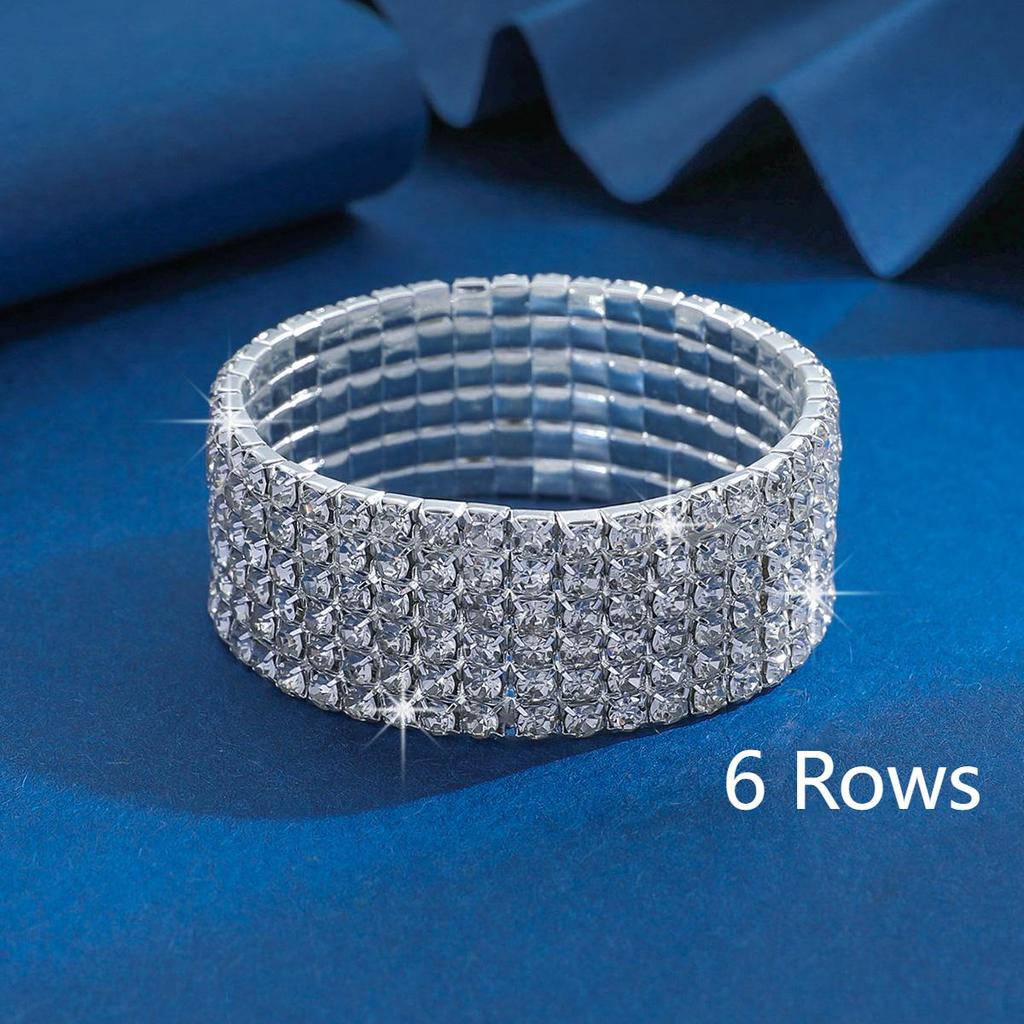 Bracelet Tendance Luxe Léger Multi-rangs Réglable Élastique Zircon Complet Zircon Adapté pour Voyage, Fête, Festival Cadeaux