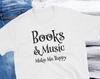 Books and Music T-Shirt, Books Short Sleeve Shirt, Book Shirt, Classic Books, Music Lovers Shirt, Happy T-Shirt