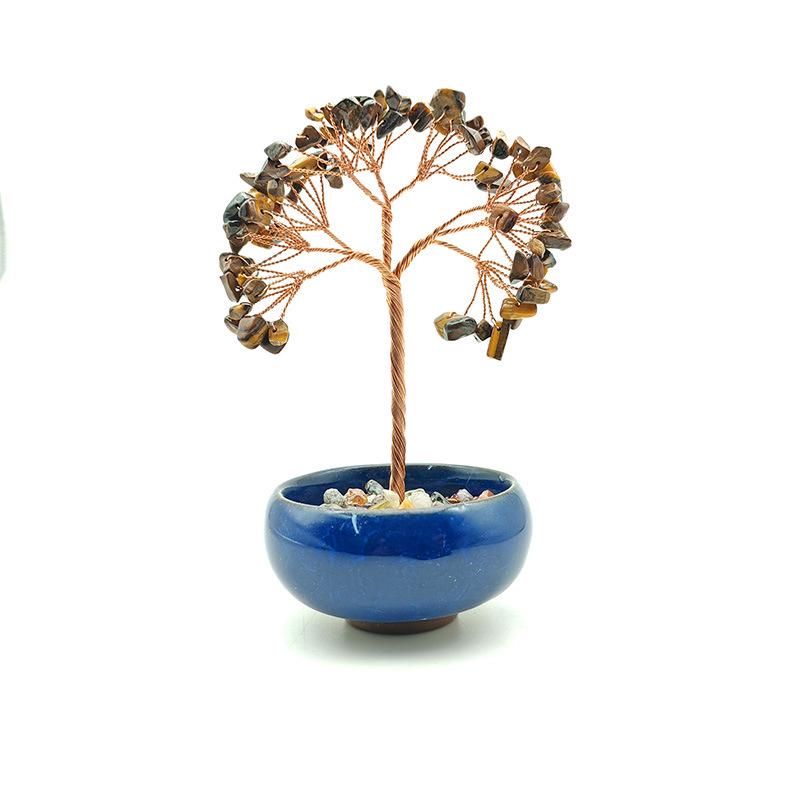Crystal Treasure Tree Ornament: Handmade Desktop Crystal Teacup Base with Money Tree Design