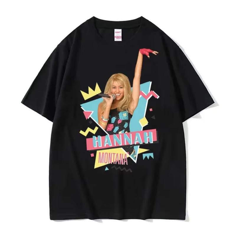 Y2K T-Shirt Streetwear Sommer Hannah Montana Logo T-Shirt Unisex Damen Lässig Kurzarm T-Shirt Unisex Mode Ästhetik Trend