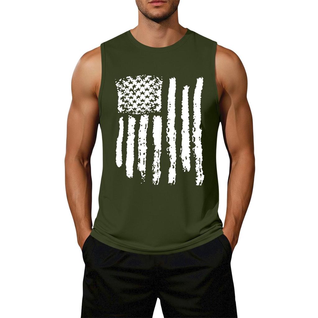 Men's Loose Fit Casual Sleeveless Top Flag Print Graphic Tank Top Lightweight Summer Shirt