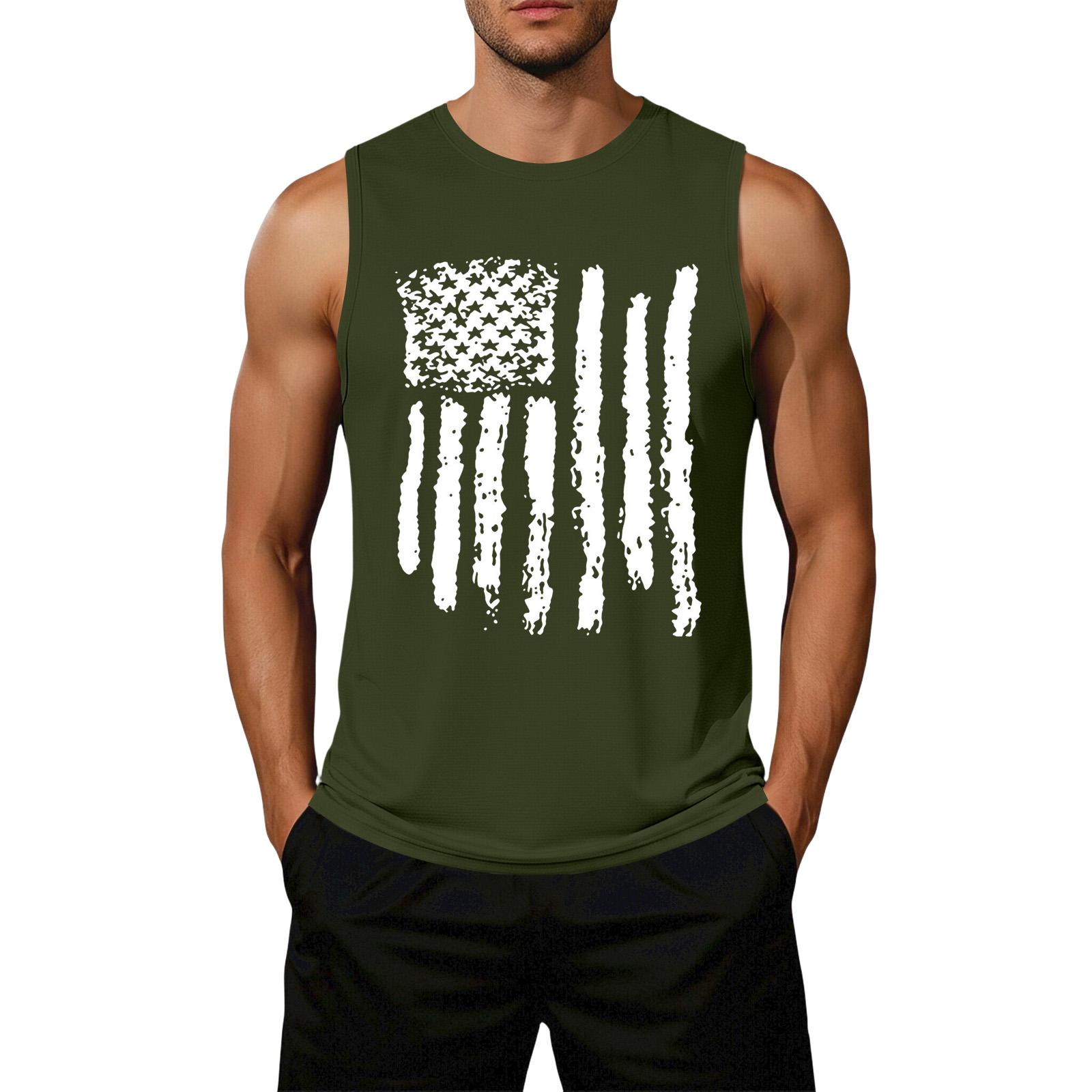 

Men s Loose Fit Casual Sleeveless Top Flag Print Graphic Tank Top Lightweight Summer Shirt XXXL
