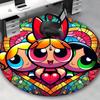1pc Powerpuff Girls Stained Glass Round Carpet - Anime Design Chair Mat
