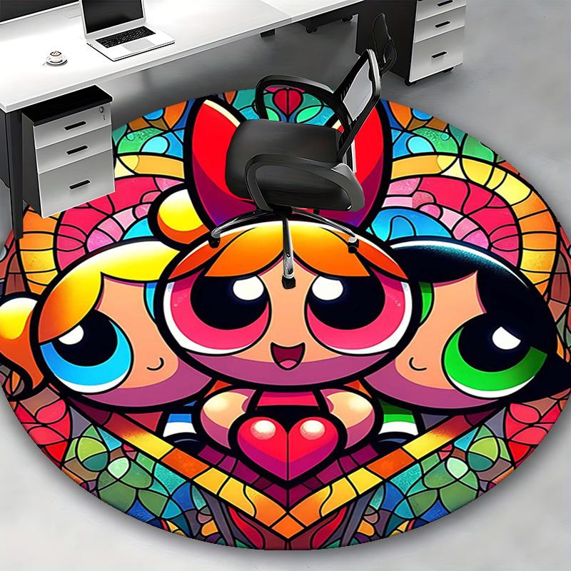 1pc Powerpuff Girls Stained Glass Round Carpet - Anime Design Chair Mat