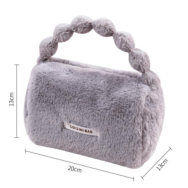 Cute Faux Rabbit Fur Makeup Bag Plush Fashion Skincare Storage Pouch Travel Cosmetic Organizer