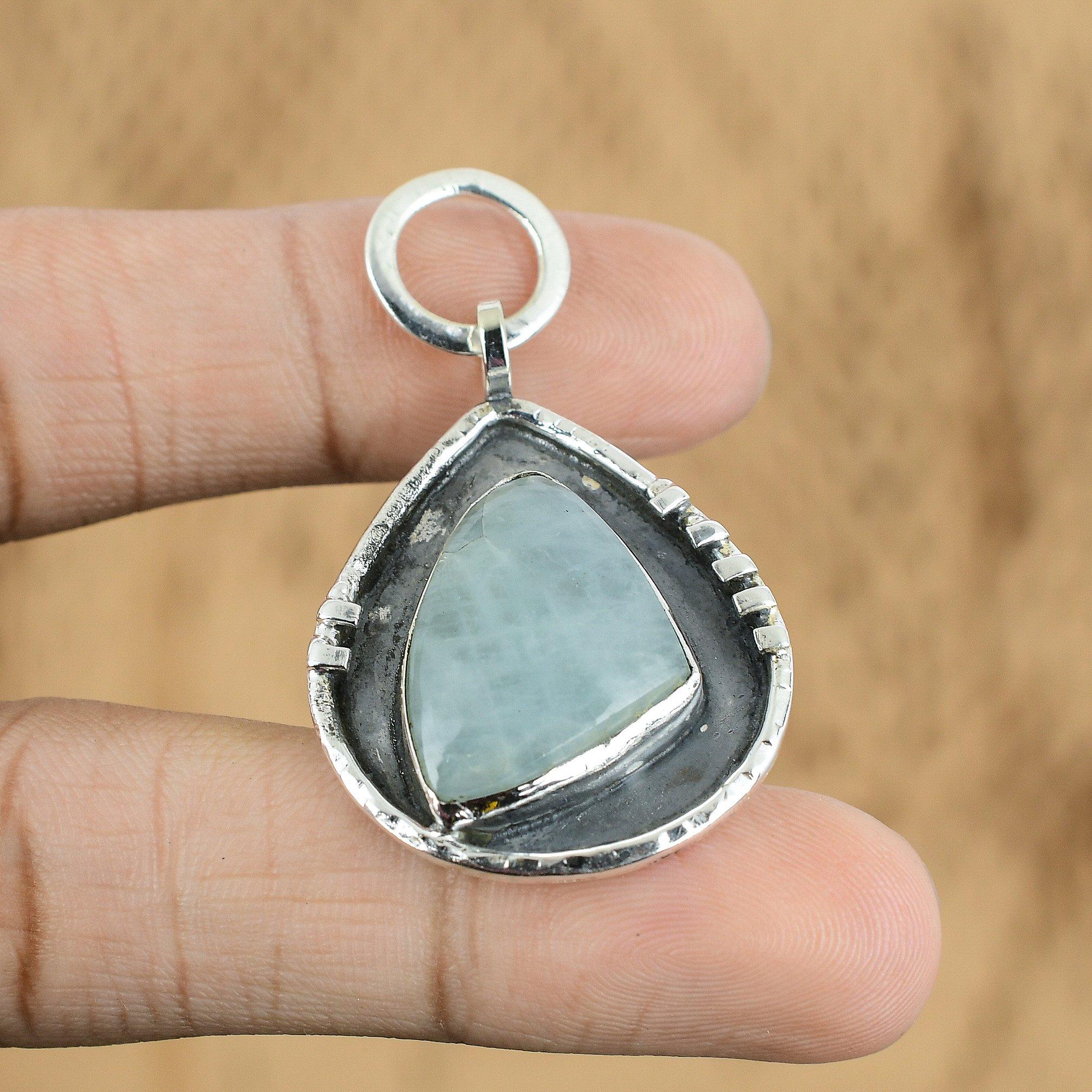 

Natural Aquateen Gemstone Pendant Green 925 Sterling Silver Indian Jewelry