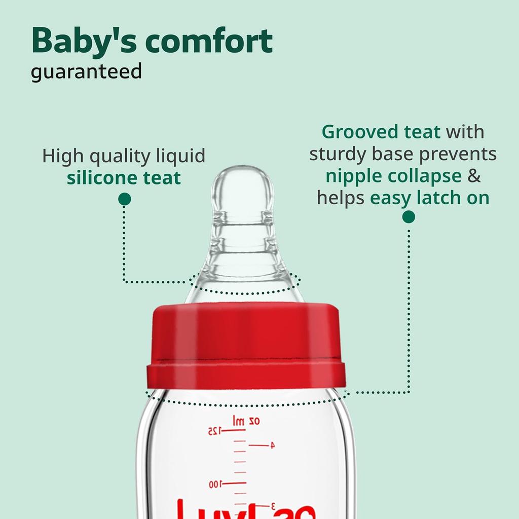 LuvLap Natura Flo Wide Neck Glass Feeding Bottle 250ml BPA Free Ergonomic Design Safe Durable For Newborns And Toddlers