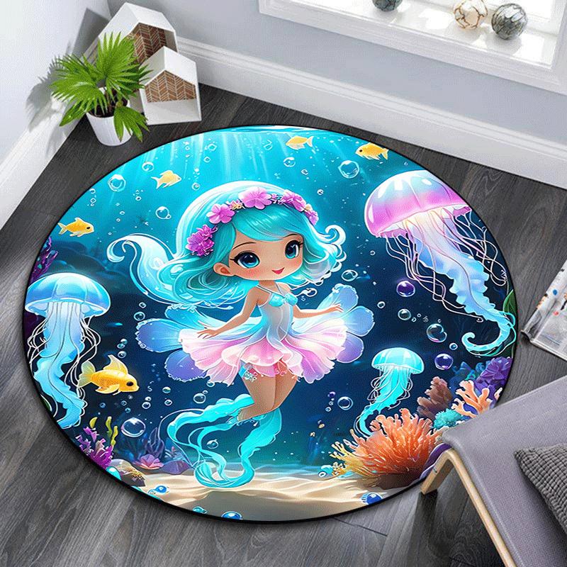 

1pc Soft, Absorbent & Non Slip Cute little girl Round Rug Soft Circle Rug for Living Room & Bedroom Decor, Chair Mats, and Unforgettable Hom 80cm by 80cm