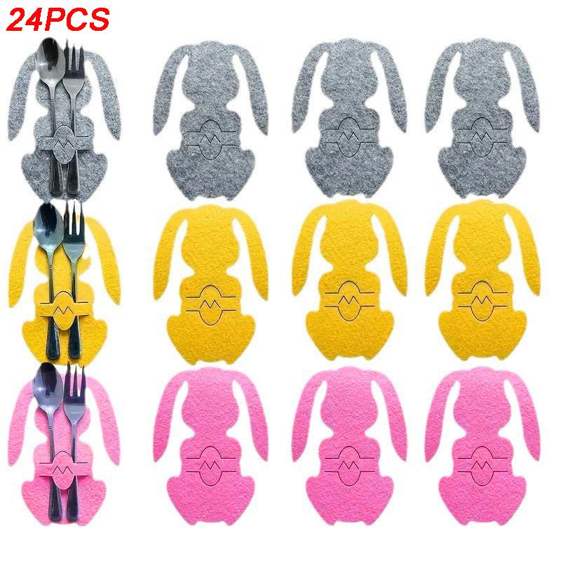 

Colorful Rabbit Easter Themed Nonwoven Place Mats with Forks And Knives for Table Decoration Happy Easter Party as show